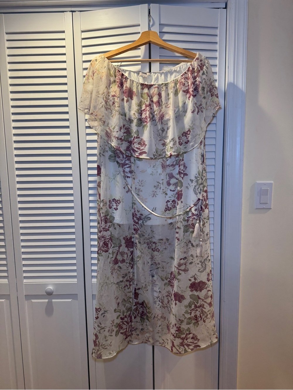 Floral strapless Maxi Dress in Cream and Dusty Rose